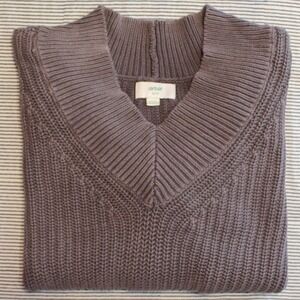 Aerie $70 XS‎ Gray Chunky Knit V-Neck Oversized Cozy Comfort Pullover Sweater
